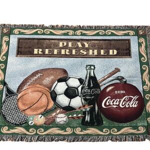 Coca Cola Play Refreshed Sports Themed Tapestry Throw Blanket